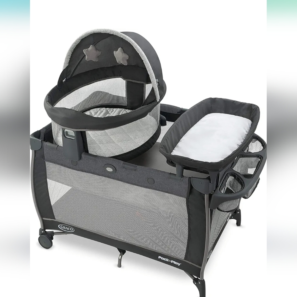 Gray and Black Pack 'n Play with Bassinet and Changing Station